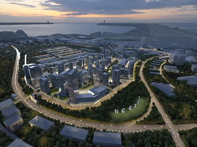 Modern Urban Aerial Planning Design With Green Spaces Roads And High Rise Buildings 3d model
