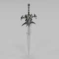 Fantasy Decorative Sword with Ornate Dragon Carved Hilt and Engraved Metallic Blade Featuring Ancient Inscriptions