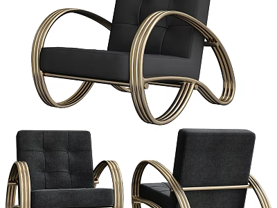 Elegant Modern Armchair With Black Fabric And Gold Metal Curved Frame Design 3d model