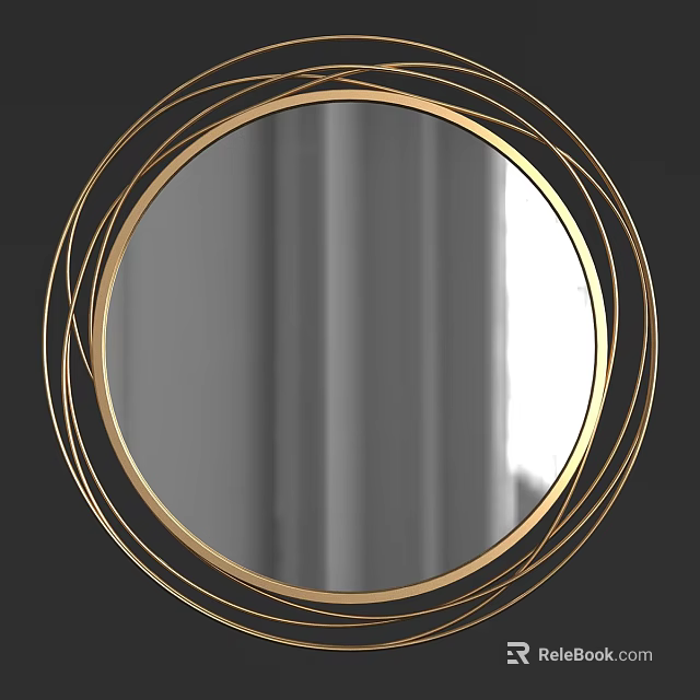 Circular Decorative Mirror With Gold Frame And Multiple Circular Rings For Modern Interior 3d model 