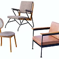 Modern Leisure Chairs with Wooden Metal Frames Woven Backrest and Leather Seat Cushion Design