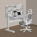 White Kids Study Desk with Shelf Globe Lamp Books and Rolling Chair