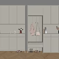 Modern Light Colored Shoe Cabinet with Hooks Coats Bags Storage Decorative Items on Wooden Floor