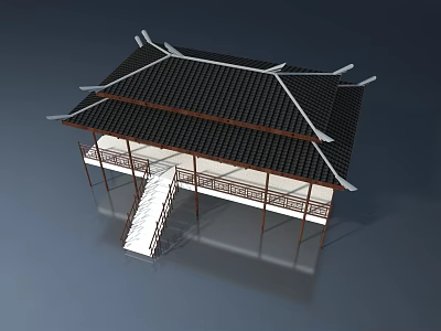 Traditional Chinese Swing Door In Classic Architecture With Overhanging Eaves And Black Tiled Roof 3d model
