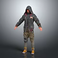 Detailed 3D Hooded Character Wearing Distressed Jacket Cargo Pants Knee Pads And Yellow Shoes
