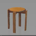 Minimalist Wooden Round Stool With Sturdy Four Legs And Smooth Top Surface