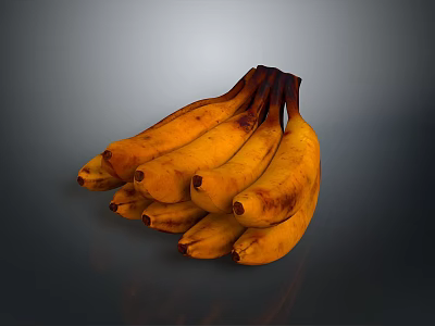 Fresh Ripe Yellow Banana Bunch With Brown Spots On Dark Background 3d model