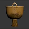 Shiny Golden Metal Bowl With Two Handles And Tall Base For Home Decor