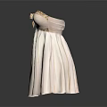Elegant White Strapless Dress With Gold Bow Accents And Pleated Skirt