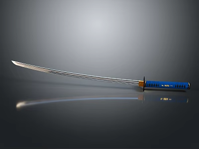 Traditional Samurai Sword With Blue Handle And Silver Blade On Dark Surface 3d model