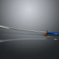 Traditional Samurai Sword With Blue Handle And Silver Blade On Dark Surface