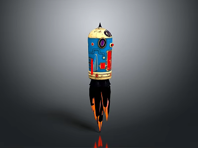 Vibrant Colorful Rocket Model With Blue Yellow Design And Flame Thrusters For Space Exploration 3d model