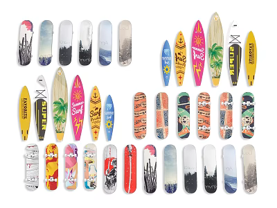 Colorful Recreational Surfboards With Various Designs Patterns And Fun Beach Themes 3d model