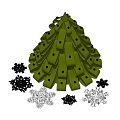Green Tree Shaped Ornament Decoration Set With Small Black Silver Accessories