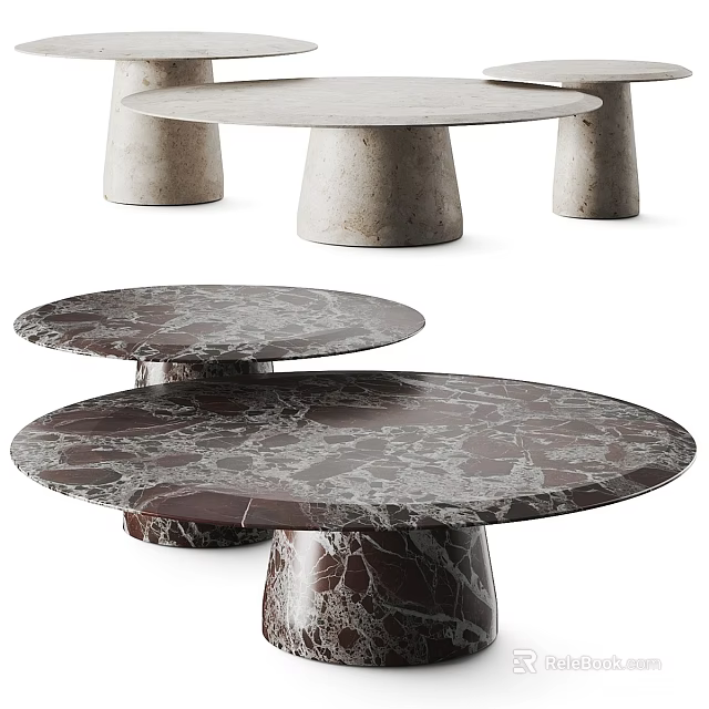 Elegant Marble Coffee Tables With Round Top And Cylindrical Base Design 3d model 