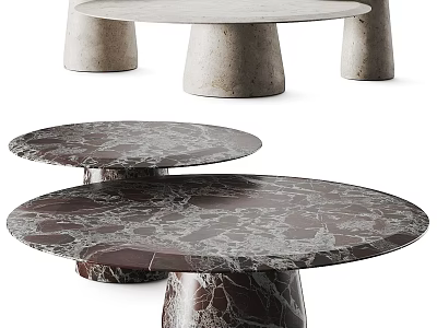 Elegant Marble Coffee Tables With Round Top And Cylindrical Base Design 3d model