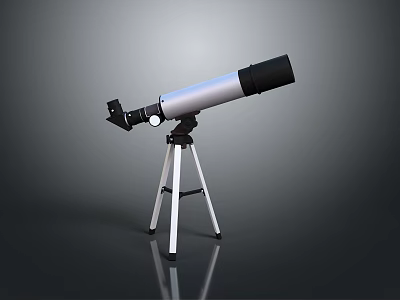 Scenic View With Silver Black Telescope On Tripod And Gray Gradient Background 3d model