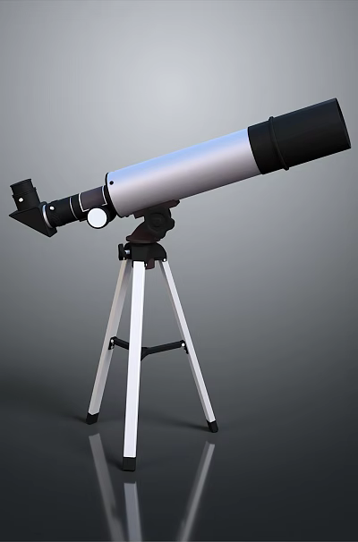 Scenic View With Silver Black Telescope On Tripod And Gray Gradient Background 3d model Scenic View With Silver Black Telescope On Tripod And Gray Gradient Background 3d model