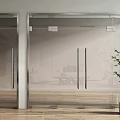 Modern Glass Sliding Doors With Metal Frames In Interior Space With Plant