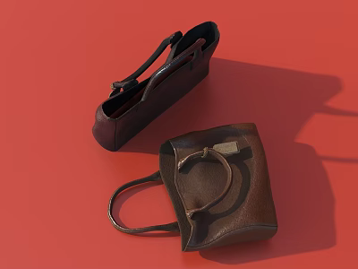 Stylish Leather Bags Dark And Brown With Handles On Red Background 3d model