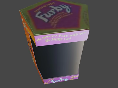 Colorful Furby Toy Box with Purple Orange Design and Play Fun Text Elements 3d model