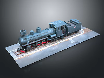Old Fashioned Steam Train Model With Red Wheels On Platform And Rail Tracks 3d model