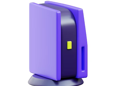 Modern Purple Desktop Computer Case with Yellow Button and Compact Base Stand Design 3d model