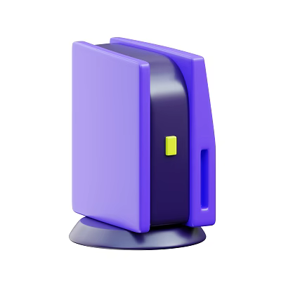 Modern Purple Desktop Computer Case with Yellow Button and Compact Base Stand Design 3d model