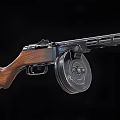 Vintage Rifle with Wooden Stock and Drum Magazine Detailed Retro Design and Black Body