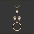 Classic Gold Jewelry Set With Shiny Pendant Necklace Drop Earrings And Ring Accessories