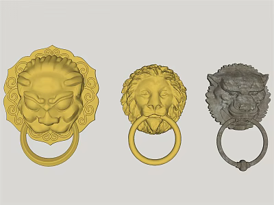 Traditional Lion Head Door Knockers In Gold And Dark Metal Finishes 3d model