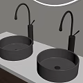 Modern Double Gray Washbasins With Black And Silver Faucets On White Countertop