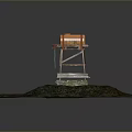 Orange Cylindrical Object on Metal Stand Over Green Brown Ground Surface