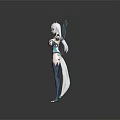 Fantasy Game Movie Character With Silver Hair Blue Wings And Decorative Outfit Pose