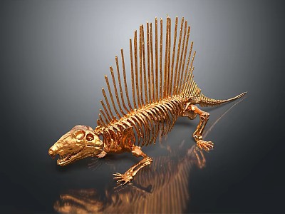 Artistic Golden Dinosaur Skeleton With Sailback Structure And Detailed Bone Design 3d model