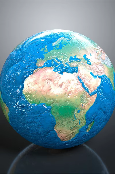 Beautiful Earth Natural Scenery With Blue Oceans Green Lands And Reflective Surface 3d model