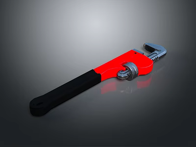 Red and Black Adjustable Wrench Ergonomic Grip Handle Plumbing Hardware Tool 3d model