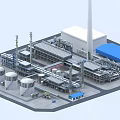 Modern Industrial Plant Featuring Tall Towers Piping Systems Storage Tanks And Blue Roof Structures