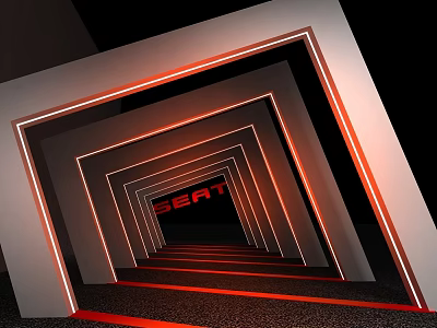 Stylish Activity Passage With Red Neon Lights And Multiple Frames Displaying SEAT Sign 3d model