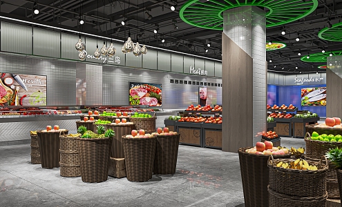 Modern Fruit Store Fresh Food Supermarket Vegetable and Fruit Area Fresh Food Area Supermarket Department Store Fruit and Vegetable 3d model