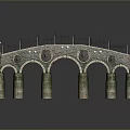 Stone Arch Bridge With Iron Railings Street Lamps And Decorative Circular Patterns