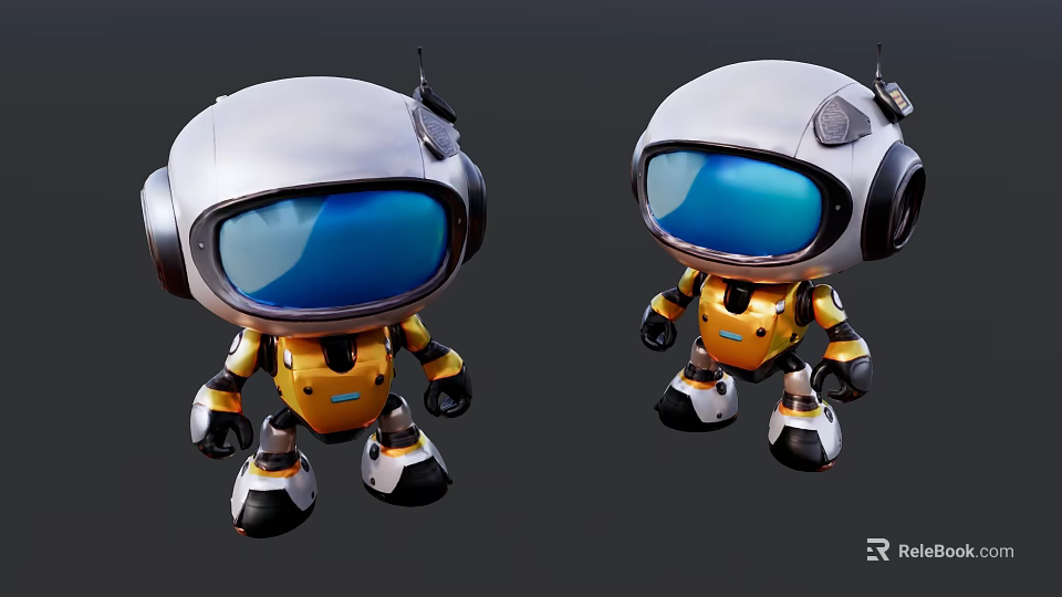 Two Cartoon Robots With White Heads Blue Screens And Yellow Bodies 3d model