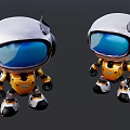 Two Cartoon Robots With White Heads Blue Screens And Yellow Bodies 3d model