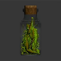Decorative Clear Glass Bottle Featuring Cork Stopper And Green Plant Leaves Inside
