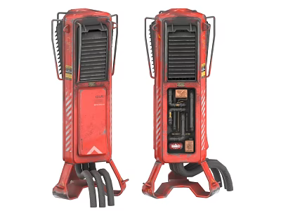 Red Industrial Equipment Units With Grilled Panels And Connecting Hoses 3d model