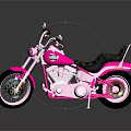 Pink Custom Motorcycle With Black Seat And Chrome Accents On Dark Background