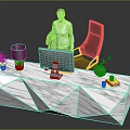 Modern Reception Desk with Marble Top Computer Lamp Green Plant and Black Chair in Office