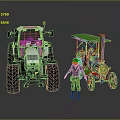 White Modern Tractor and Green Vintage Steam Tractor with Worker Figurine