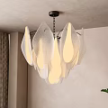 Modern Petal Shaped Frosted Glass Chandelier With Warm Yellow Light In Indoor Living Space
