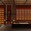 Traditional Tea House Interior With Wooden Shelves And Tea Sets